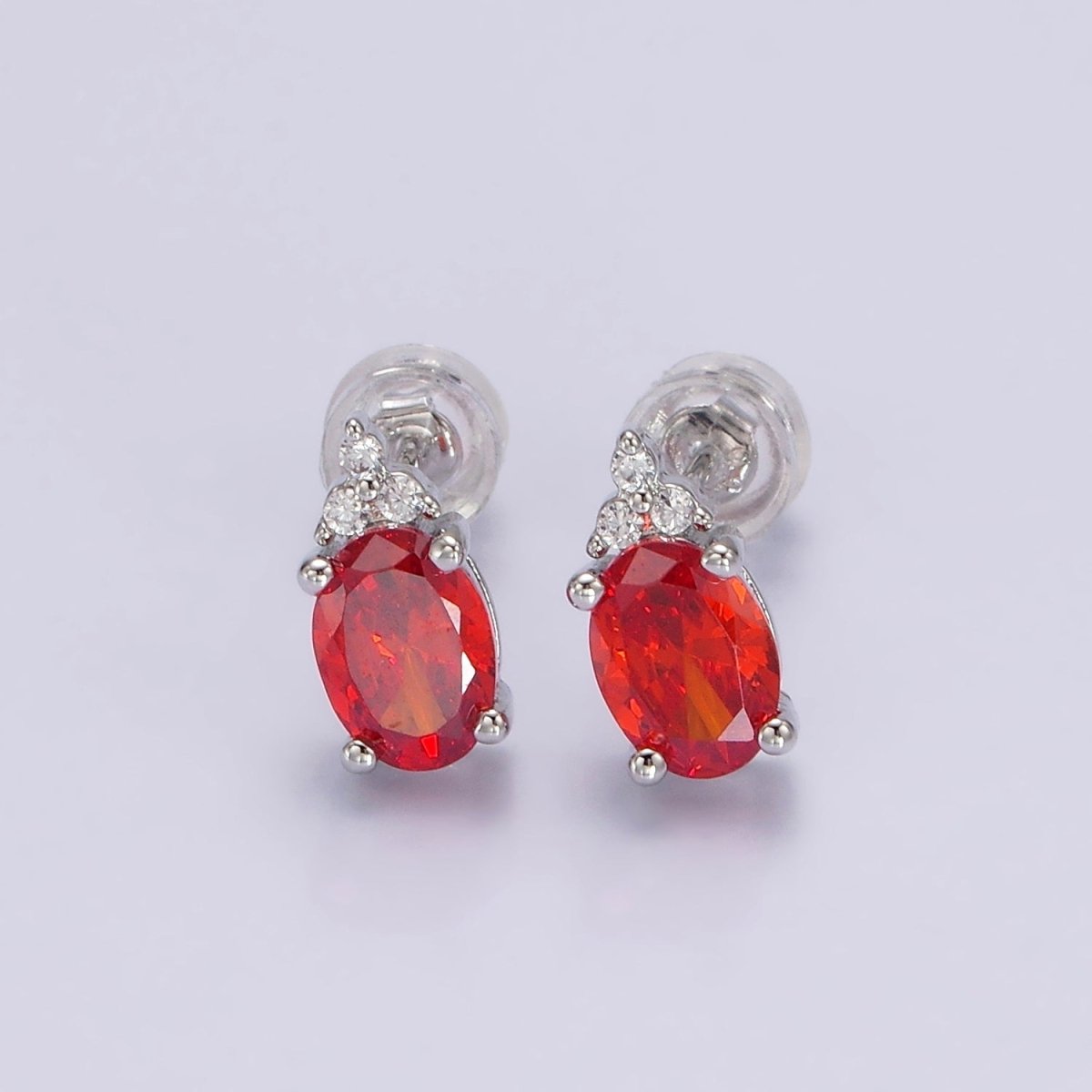 14K Gold Filled Oval Triple CZ Bezel Stud Earrings in Gold & Silver | V-201