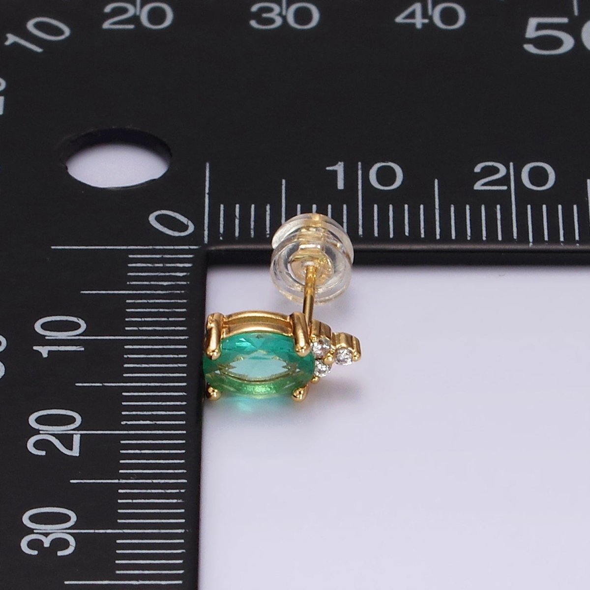 14K Gold Filled Oval Triple CZ Bezel Stud Earrings in Gold & Silver | V-201