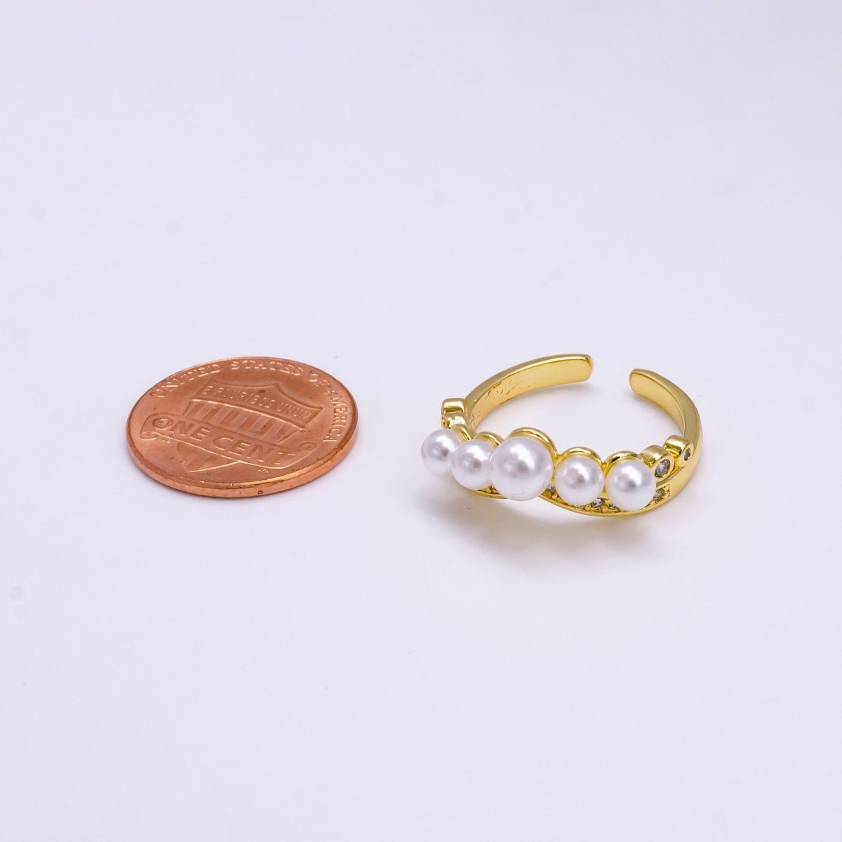 14K Gold Filled Pearl Dotted Clear Micro Paved CZ Chevron Ring in Gold & Silver | O-833 O-633