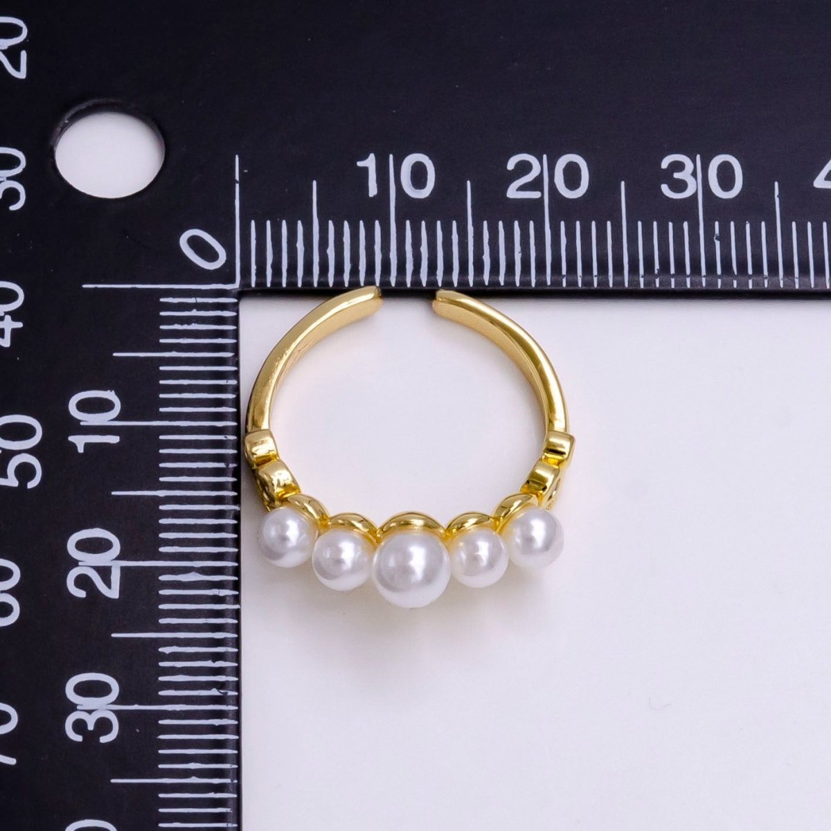 14K Gold Filled Pearl Dotted Clear Micro Paved CZ Chevron Ring in Gold & Silver | O-833 O-633