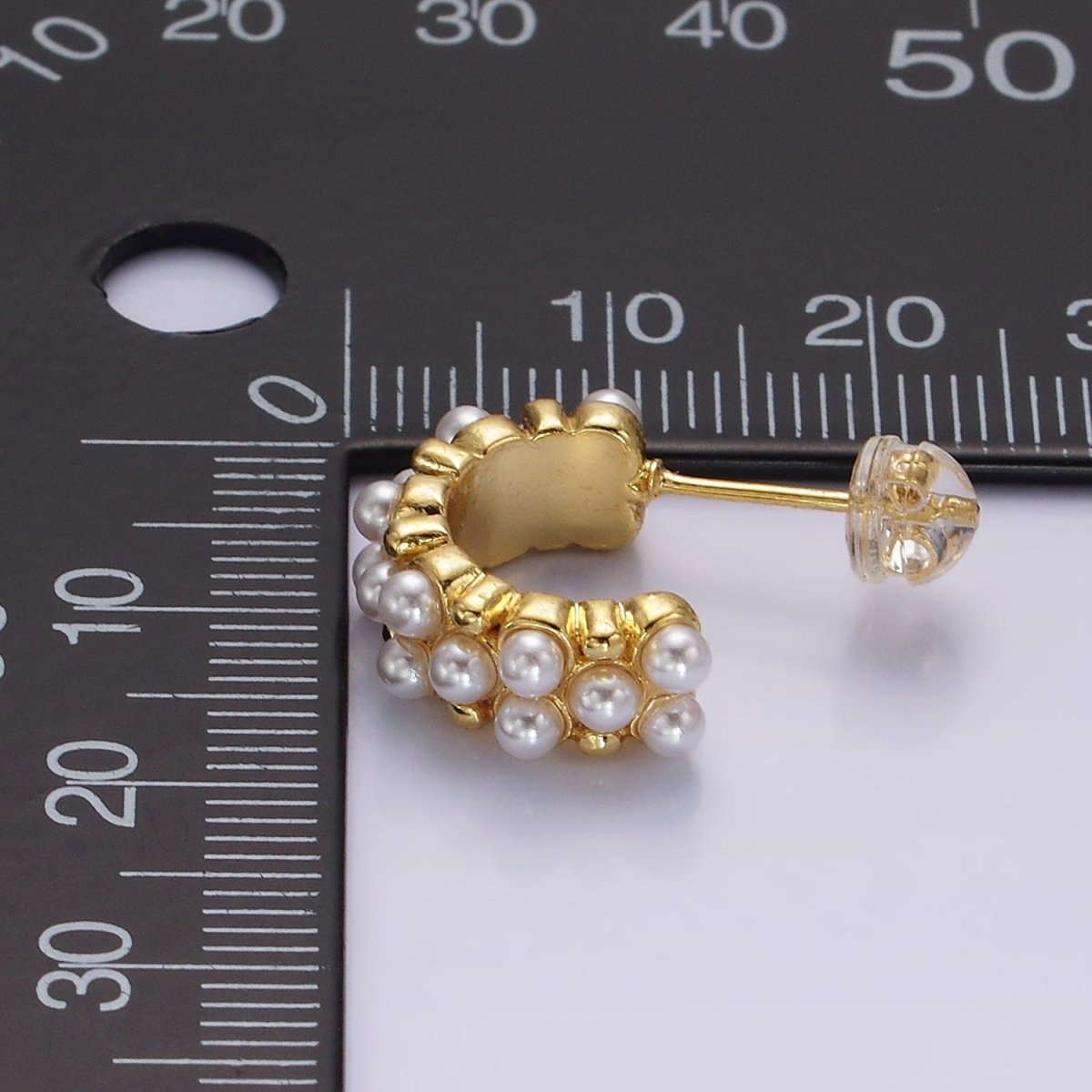 14K Gold Filled Pearl Dotted Wide C-Shaped Hoop Earrings in Gold & Silver | AE943 AE944