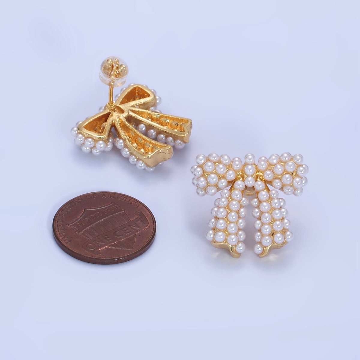 14K Gold Filled Pearl Ribbon Bow Stud Earrings in Gold & Silver | P246 P247