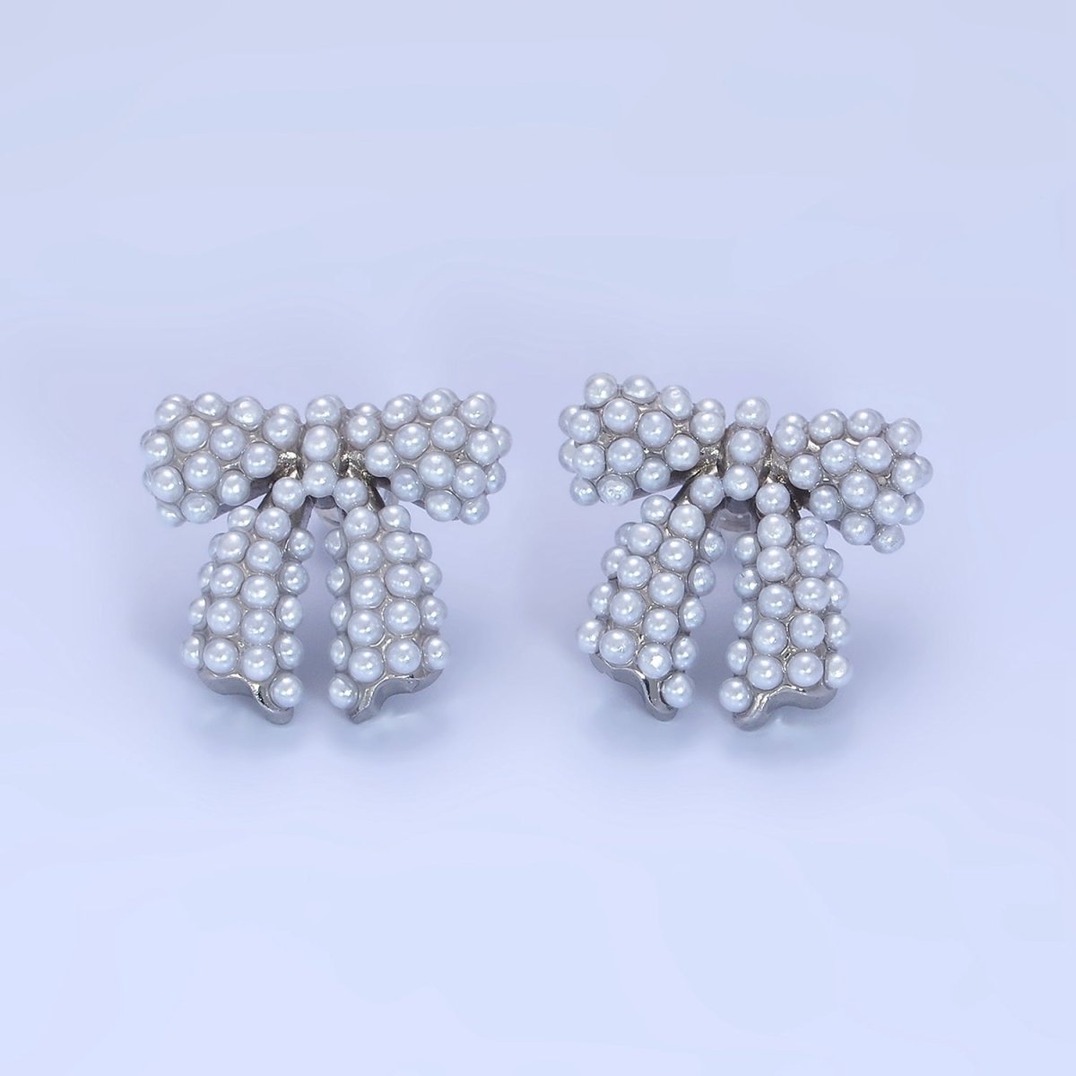 14K Gold Filled Pearl Ribbon Bow Stud Earrings in Gold & Silver | P246 P247