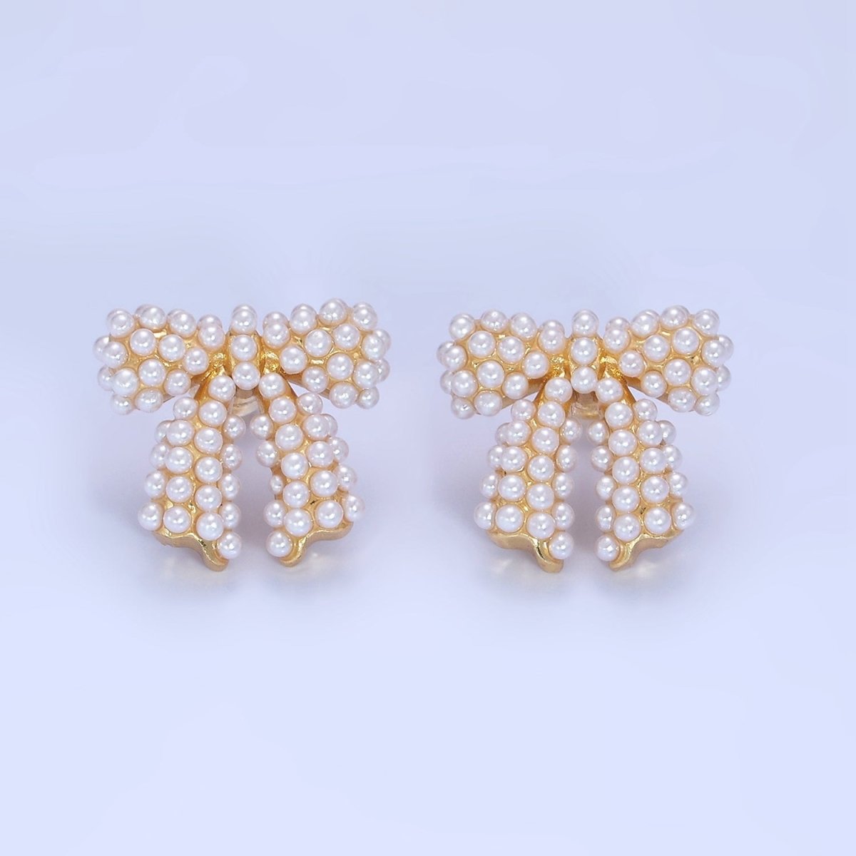 14K Gold Filled Pearl Ribbon Bow Stud Earrings in Gold & Silver | P246 P247
