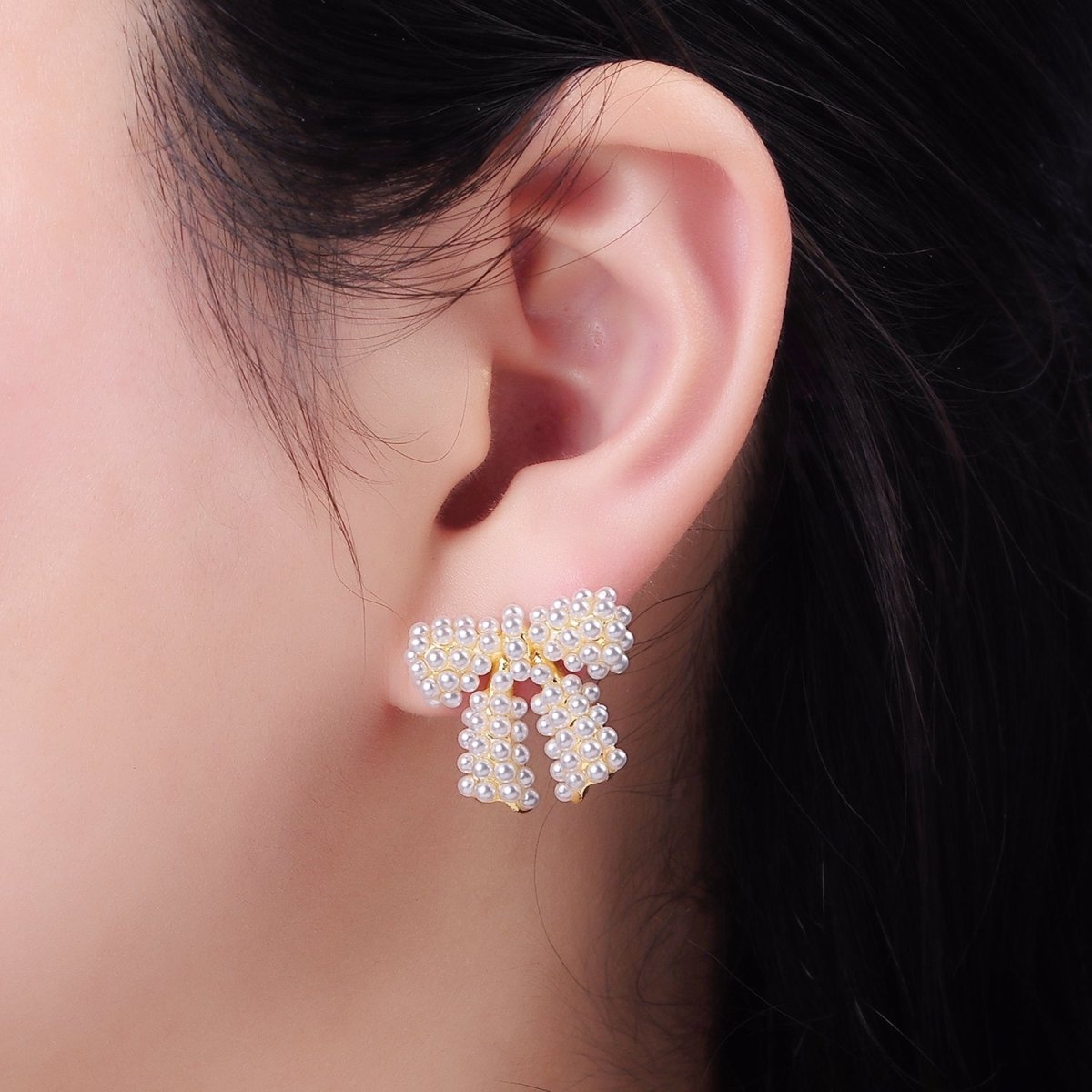 14K Gold Filled Pearl Ribbon Bow Stud Earrings in Gold & Silver | P246 P247