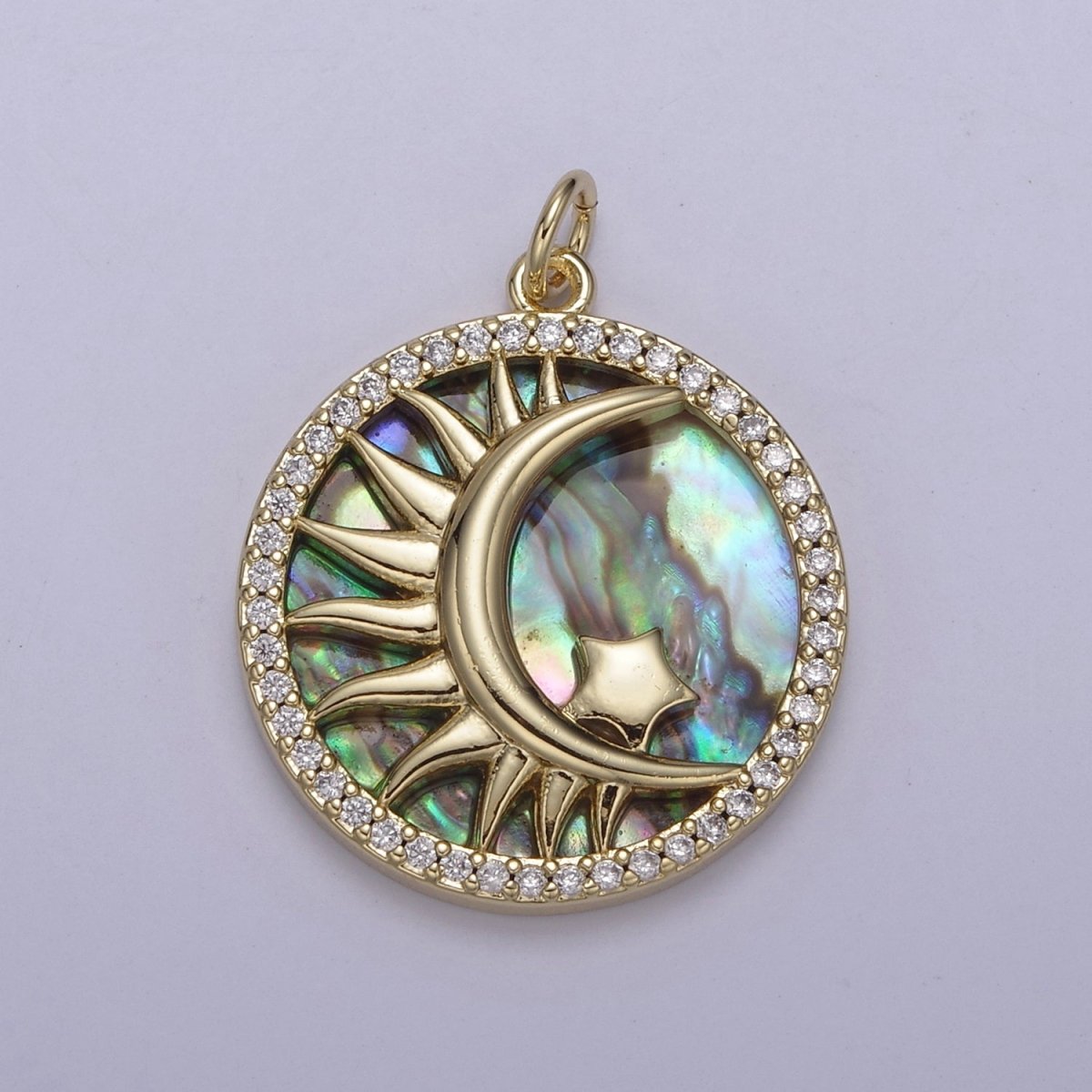 14K Gold Filled Pearl, Tiger Eye, Abalone Shell Charm Pendant Crescent moon Star Charm for Celestial Necklace Bracelet Jewelry Making N-700