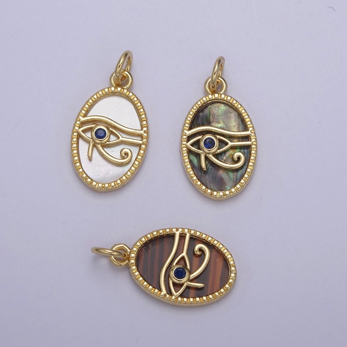 14K Gold Filled Pearl, Tiger Eye, Abalone Shell Charm Pendant Eye Of Ra Charm for Amulet Green Necklace Bracelet Jewelry Making N-771 - N-773