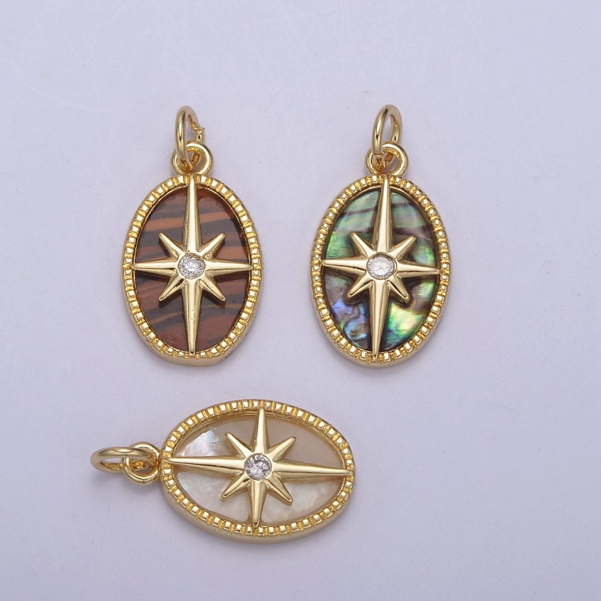 14K Gold Filled Pearl, Tiger Eye, Abalone Shell Charm Pendant North Star Charm for Celestial Necklace Bracelet Jewelry Making N-820 - N-822