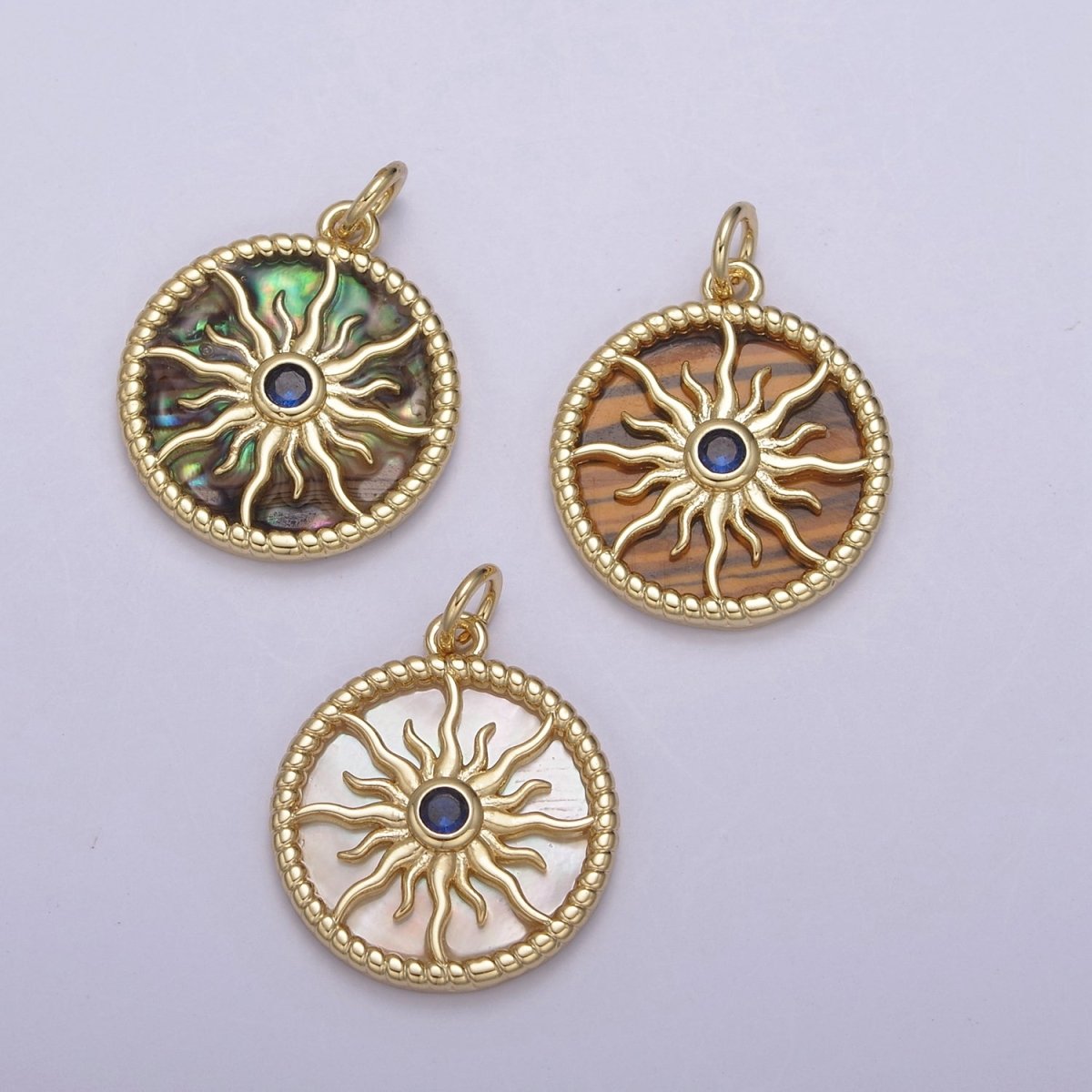 14K Gold Filled Pearl, Tiger Eye, Abalone Shell Charm Pendant Sun Charm for Celestial Necklace Bracelet Jewelry Making N-887 - N-889