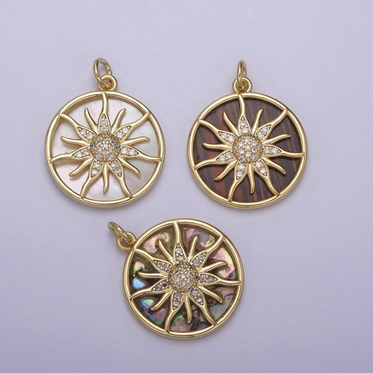 14K Gold Filled Pearl, Tiger Eye, Abalone Shell Charm Pendant Sun Ray Charm for Celestial Necklace Bracelet Jewelry Making N-690 - N-692