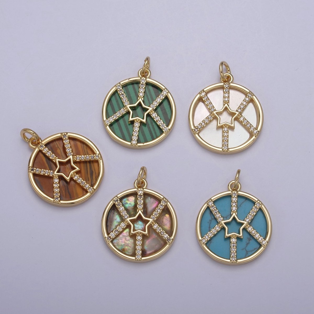 14K Gold Filled Pearl, Tiger Eye, Turquoise Abalone Pearl Shell Charm Pendant Star Charm for Celestial Necklace Bracelet Jewelry Making N-882 - N-886