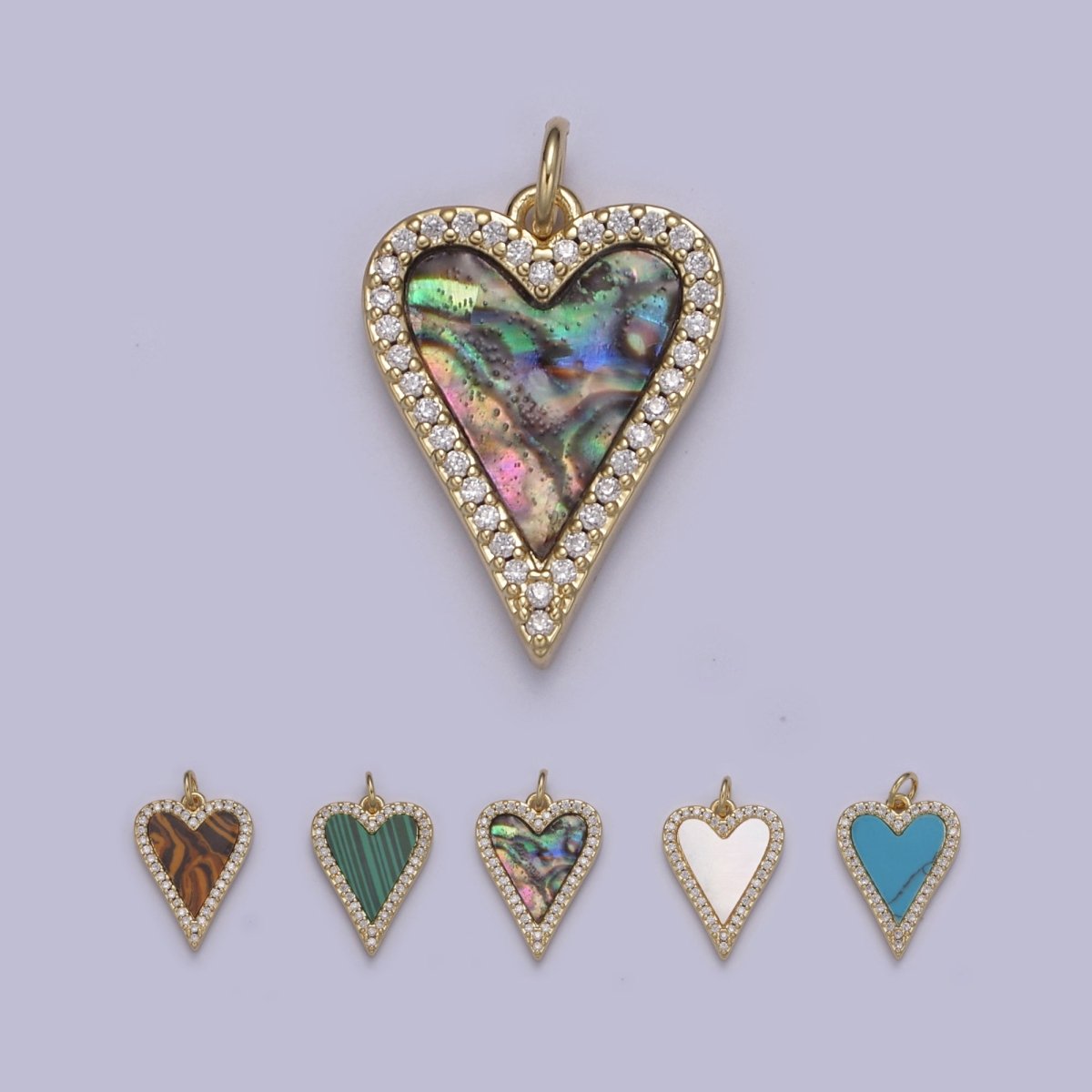 14K Gold Filled Pearl, Tiger Eye, Turquoise Abalone Shell Charm Pendant, Heart Love Charm for Necklace Bracelet Jewelry Making N-637 - N-641