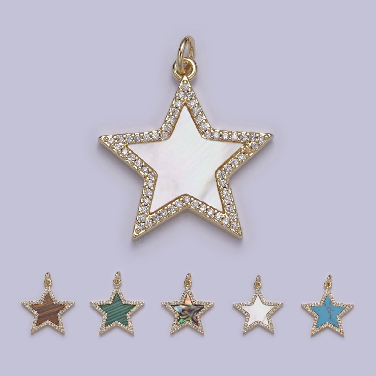 14K Gold Filled Pearl, Tiger Eye, Turquoise Abalone Shell Charm Pendant Star Charm for Celestial Necklace Bracelet Jewelry Making N-658 - N-661