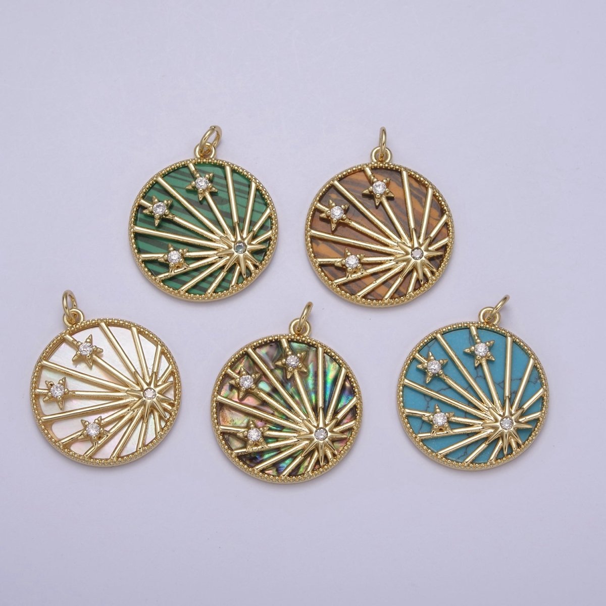 14K Gold Filled Pearl, Tiger Eye, Turquoise, Malachite, Abalone Shell Charm Pendant Star Charm for Celestial Necklace Bracelet Jewelry Making N-890 - N-894