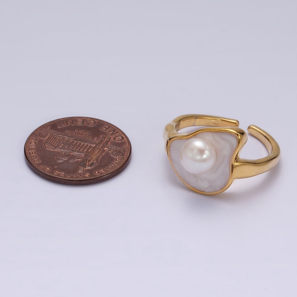 14K Gold Filled Pearl White Glitter Enamel Abstract Ring in Gold & Silver | O708 O709