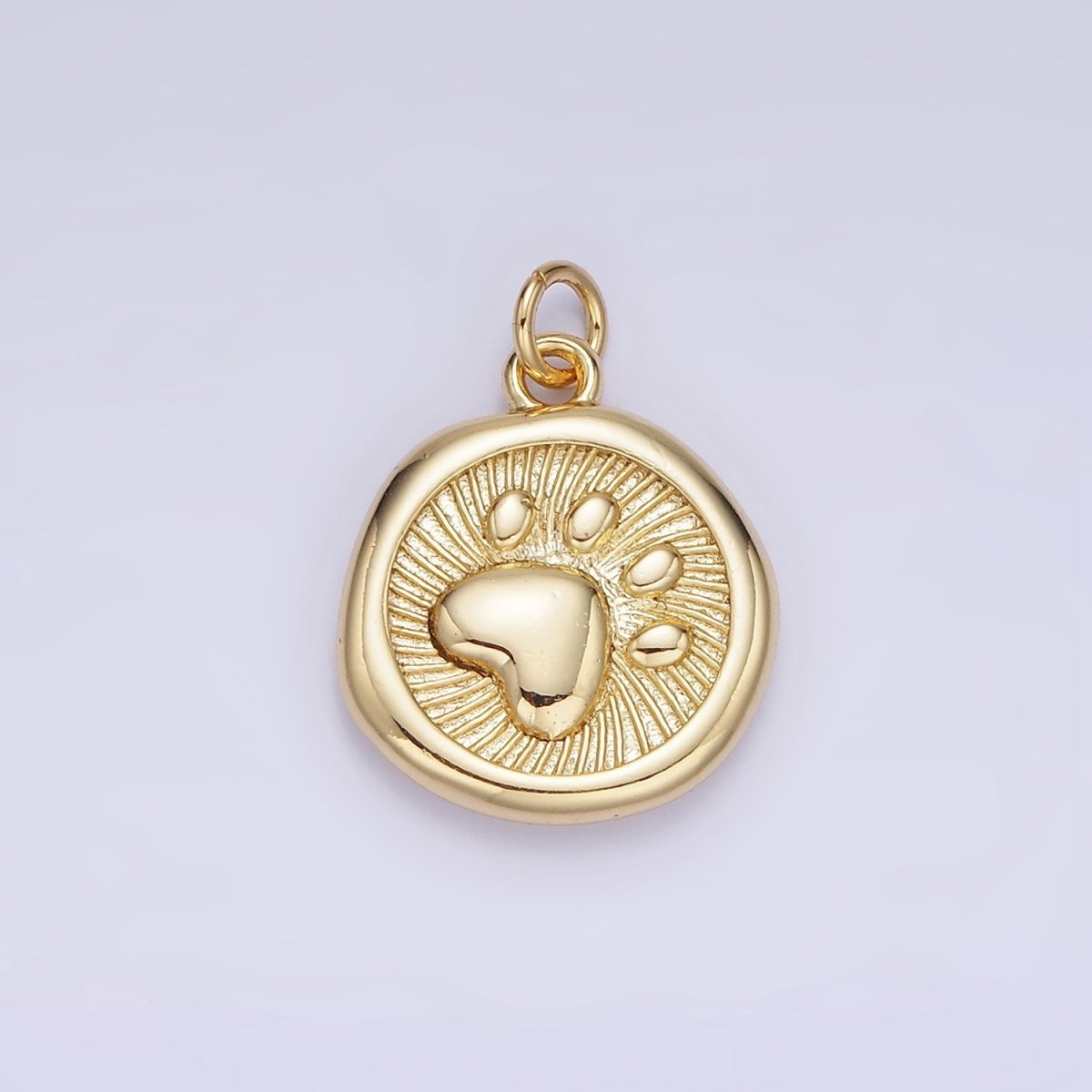 14K Gold Filled Pet Animal Pawprint Line-Textured Stamped Charm in Gold & Silver | AG639