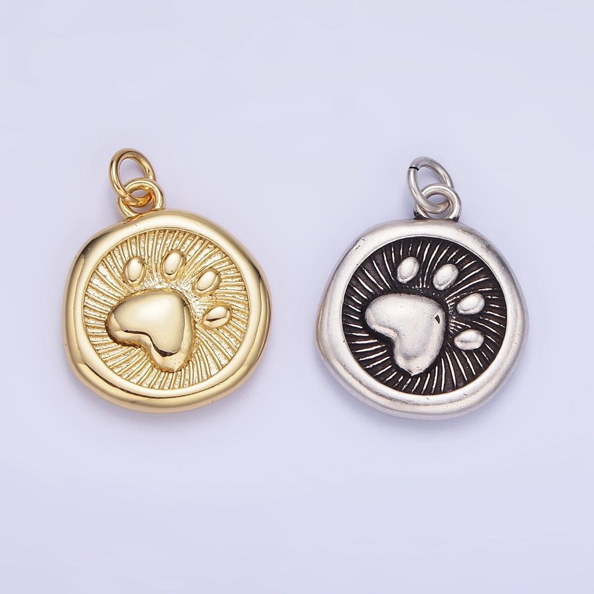 14K Gold Filled Pet Animal Pawprint Line-Textured Stamped Charm in Gold & Silver | AG639
