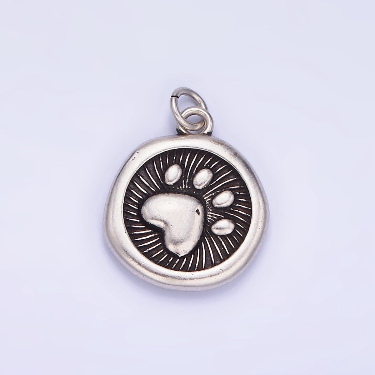 14K Gold Filled Pet Animal Pawprint Line-Textured Stamped Charm in Gold & Silver | AG639