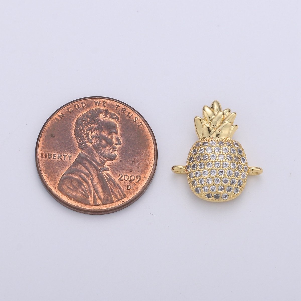 14k Gold Filled  Pineapple Charm Gold Bracelet Connector Craft Cubic Zirconia Bracelet Charm Bead Findings Connector for Jewelry Making F-424