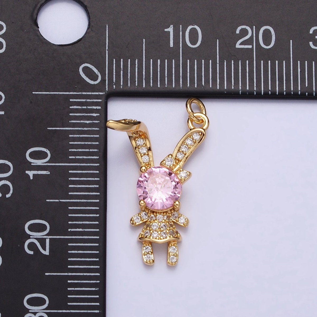 14K Gold Filled Pink, Clear CZ Micro Paved Rabbit Bunny Charm in Silver & Gold | AC398 AC441, E333 E334