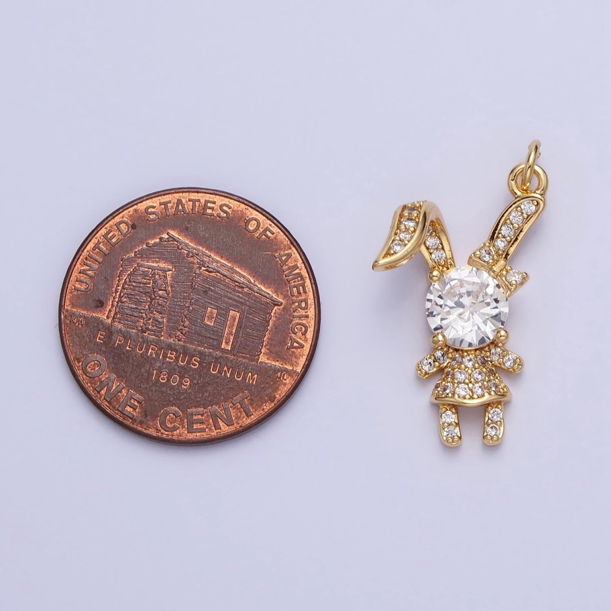14K Gold Filled Pink, Clear CZ Micro Paved Rabbit Bunny Charm in Silver & Gold | AC398 AC441, E333 E334