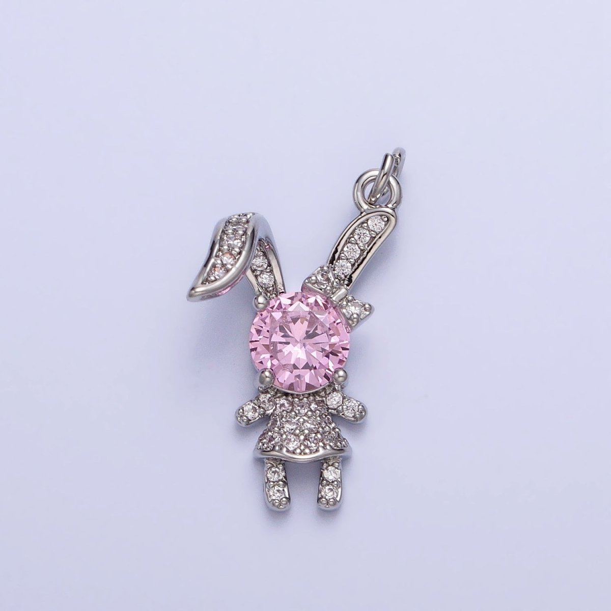 14K Gold Filled Pink, Clear CZ Micro Paved Rabbit Bunny Charm in Silver & Gold | AC398 AC441, E333 E334
