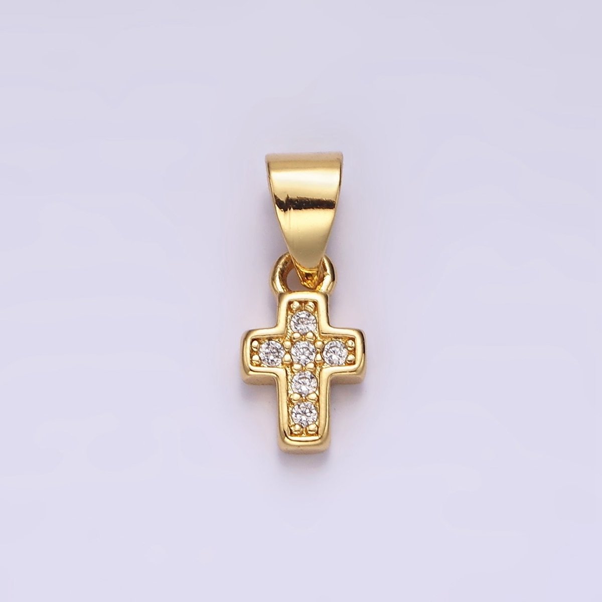 14K Gold Filled Pink, Clear, Green CZ Micro Paved Religious Cross Mini Pendant | N1917 - N1919