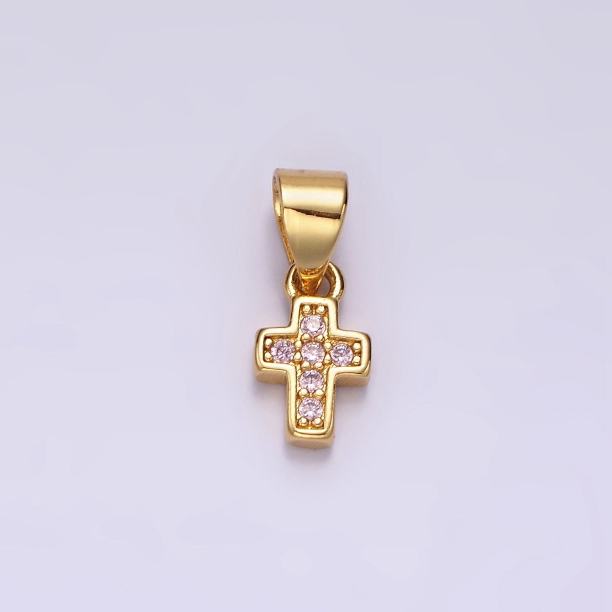 14K Gold Filled Pink, Clear, Green CZ Micro Paved Religious Cross Mini Pendant | N1917 - N1919