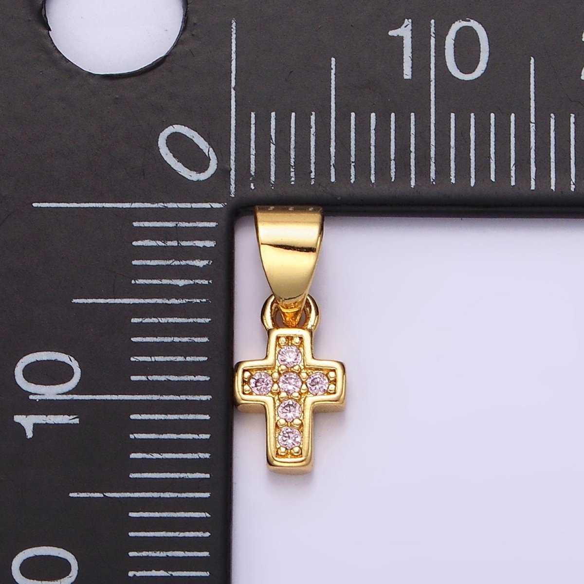 14K Gold Filled Pink, Clear, Green CZ Micro Paved Religious Cross Mini Pendant | N1917 - N1919