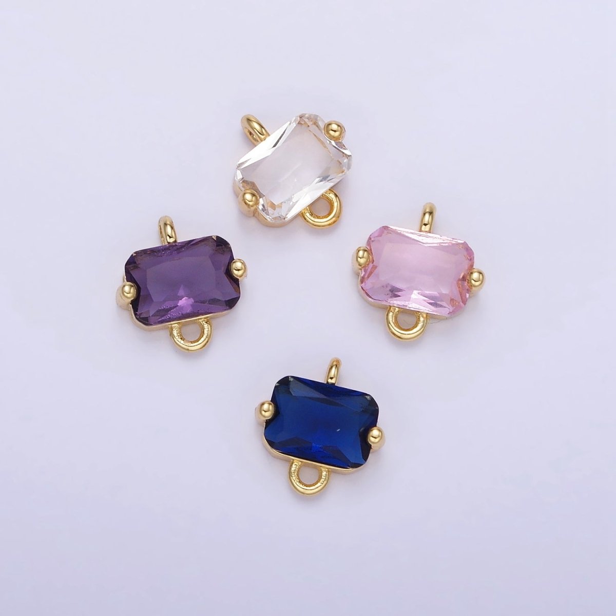 14K Gold Filled Pink, Purple, Blue, Clear Multifaceted CZ Baguette Connector | G345 - G346
