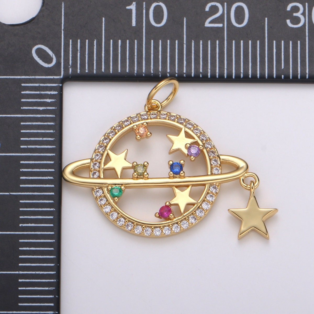 14k Gold Filled Planet Saturn Charm Pendant, Micro Pave CZ Galaxy Charm Colorful Star for Necklace Bracelet Component Celestial Jewelry E-214