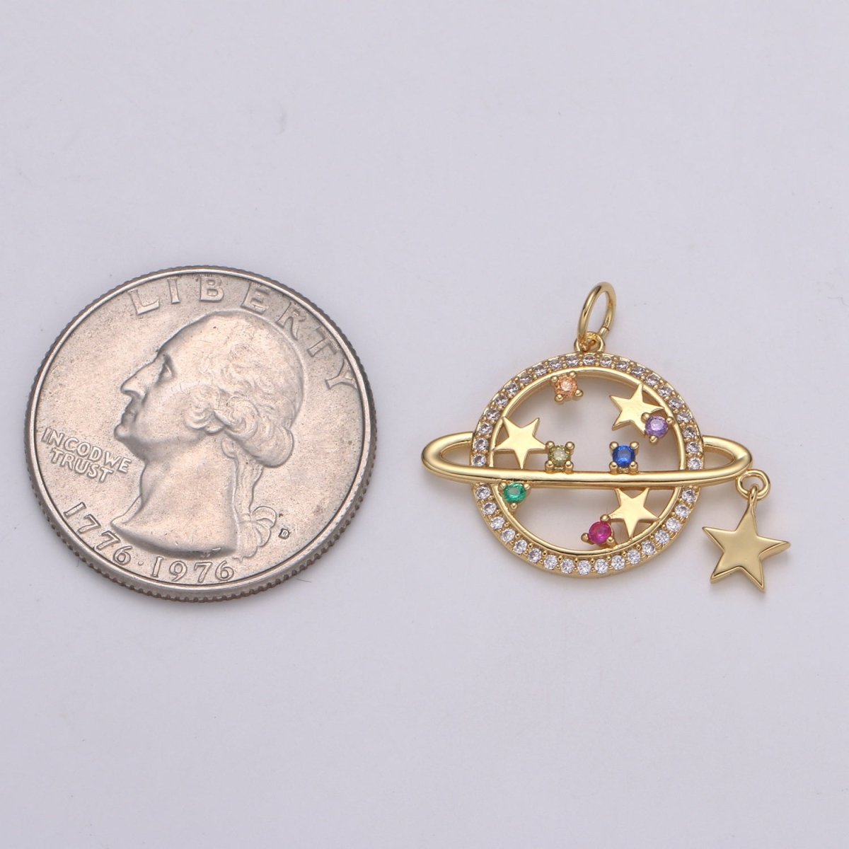 14k Gold Filled Planet Saturn Charm Pendant, Micro Pave CZ Galaxy Charm Colorful Star for Necklace Bracelet Component Celestial Jewelry E-214