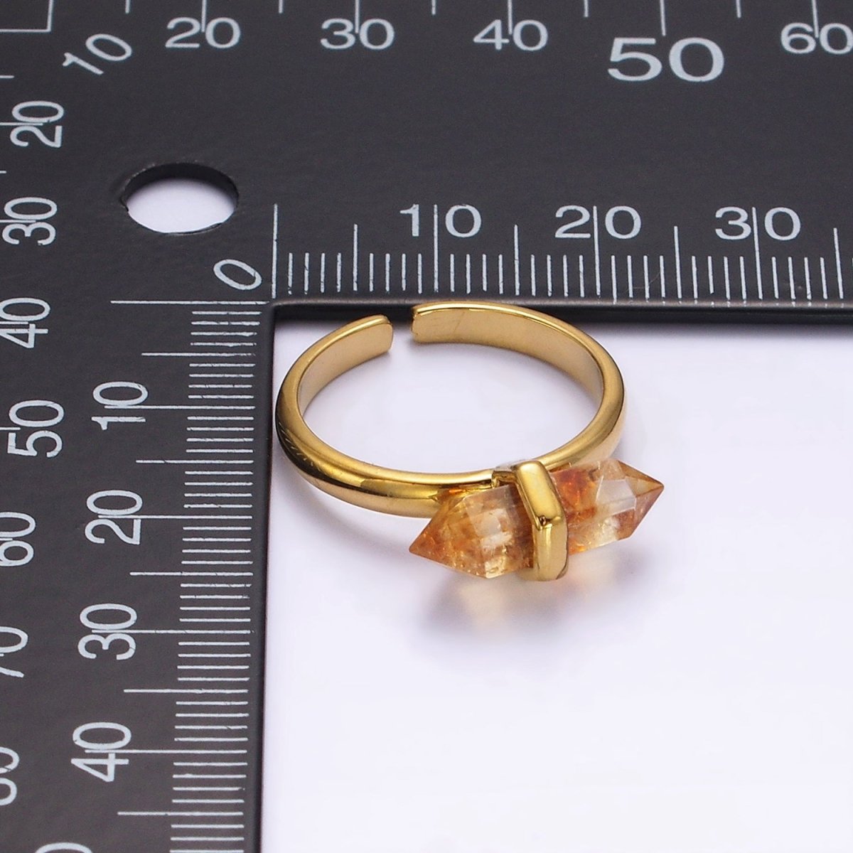 14K Gold Filled Pointed Wand Citrine, Rose Quartz, Aquamarine, Amazonite, Howlite, Amethyst, Labradorite, Onyx Ring | O1043 - O1050