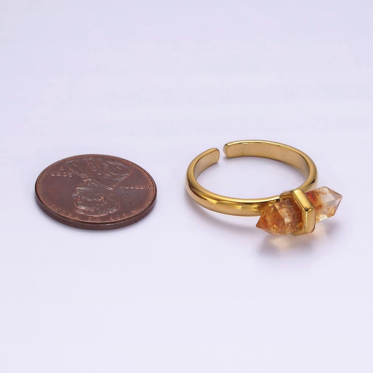 14K Gold Filled Pointed Wand Citrine, Rose Quartz, Aquamarine, Amazonite, Howlite, Amethyst, Labradorite, Onyx Ring | O1043 - O1050