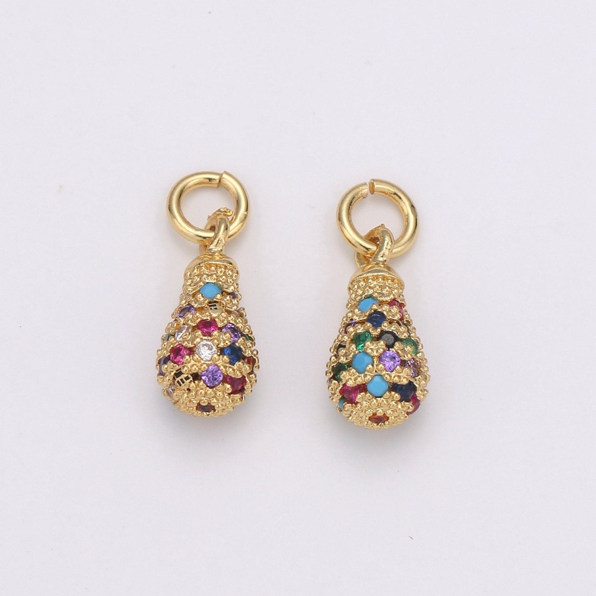 14k Gold Filled Puffy Teardrop Charm, Micro Pave Tear Drop Dangle, Oval Charm, Rain drop D-195