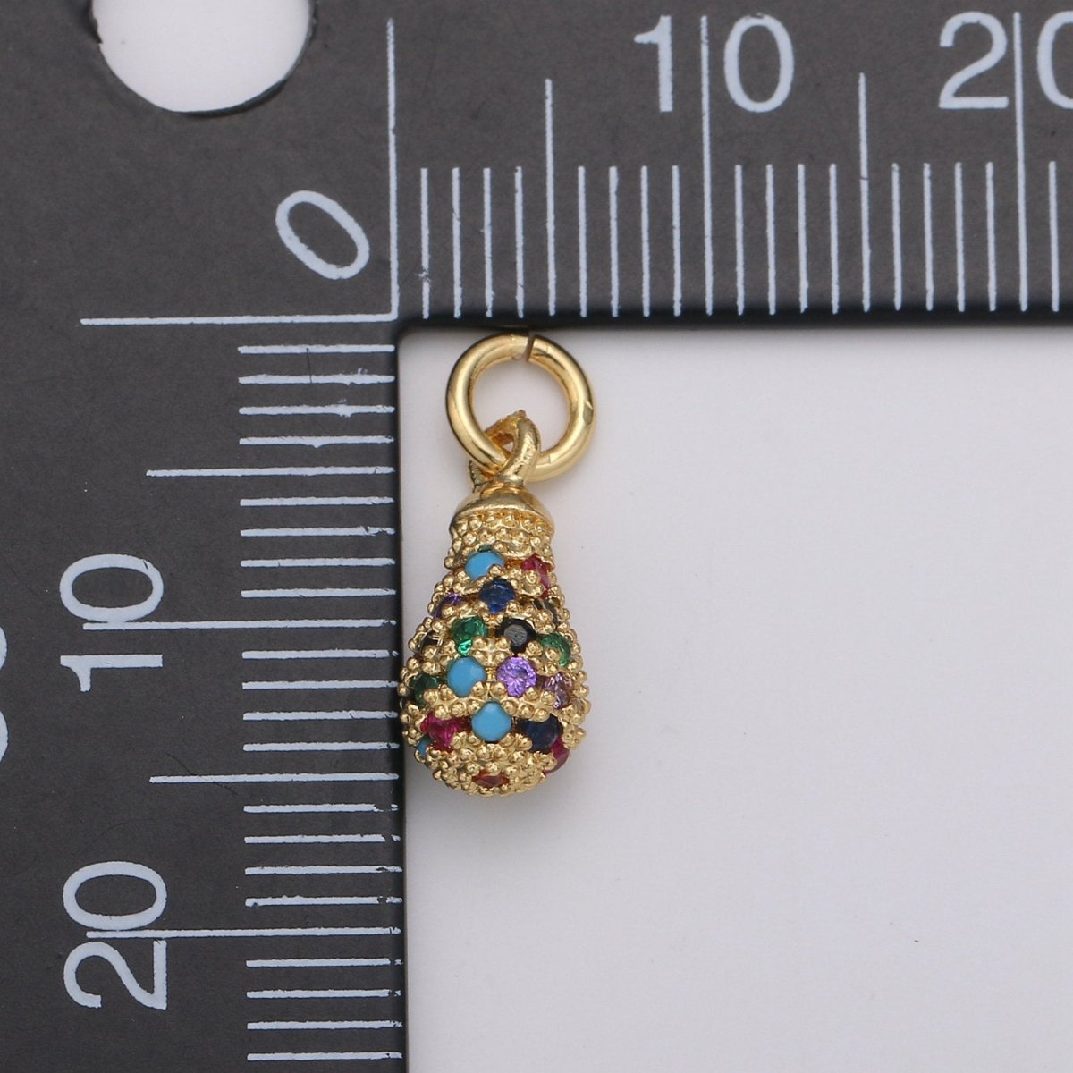 14k Gold Filled Puffy Teardrop Charm, Micro Pave Tear Drop Dangle, Oval Charm, Rain drop D-195