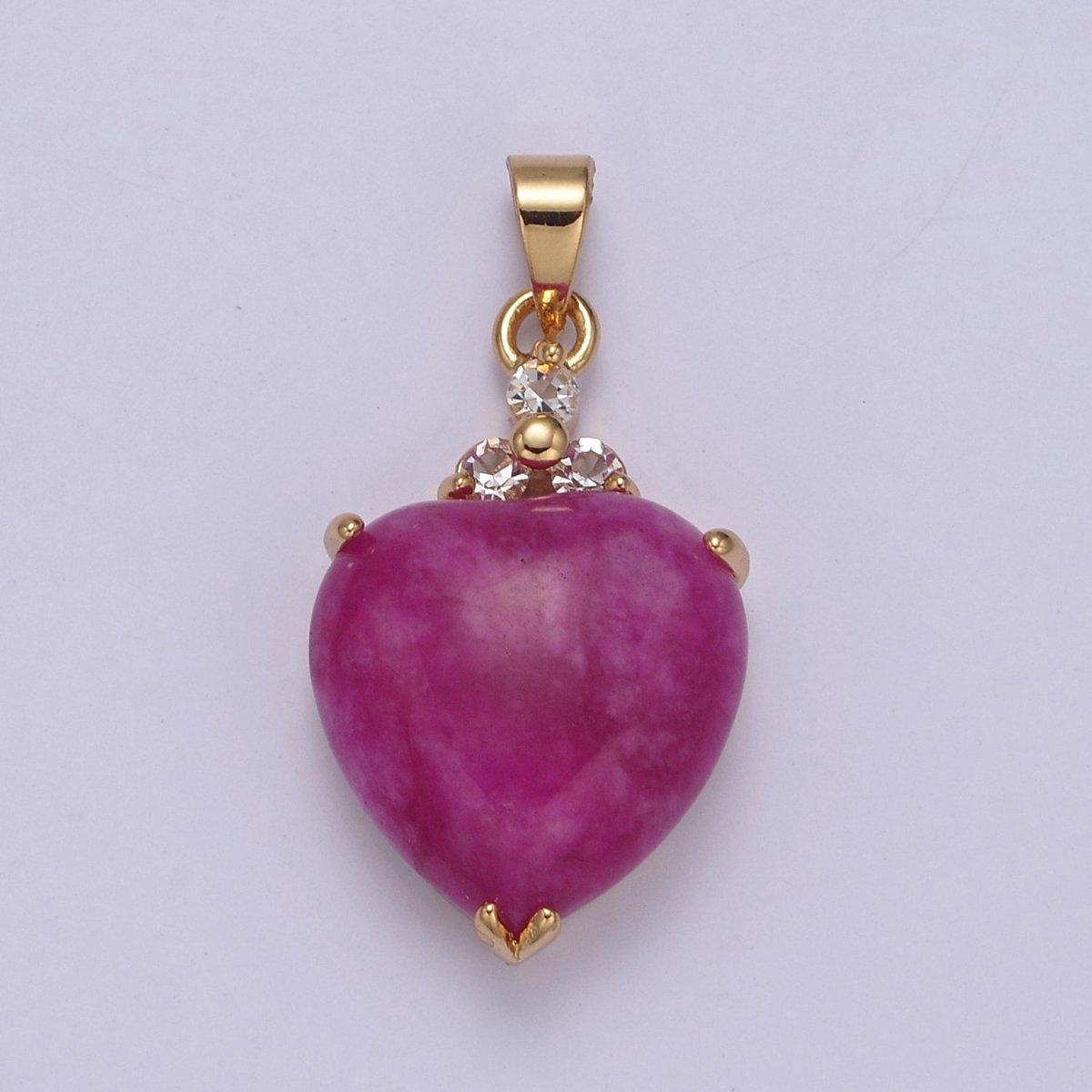 14k Gold Filled Purple Jade Heart Pendant Puffy Heart Charm  W-639