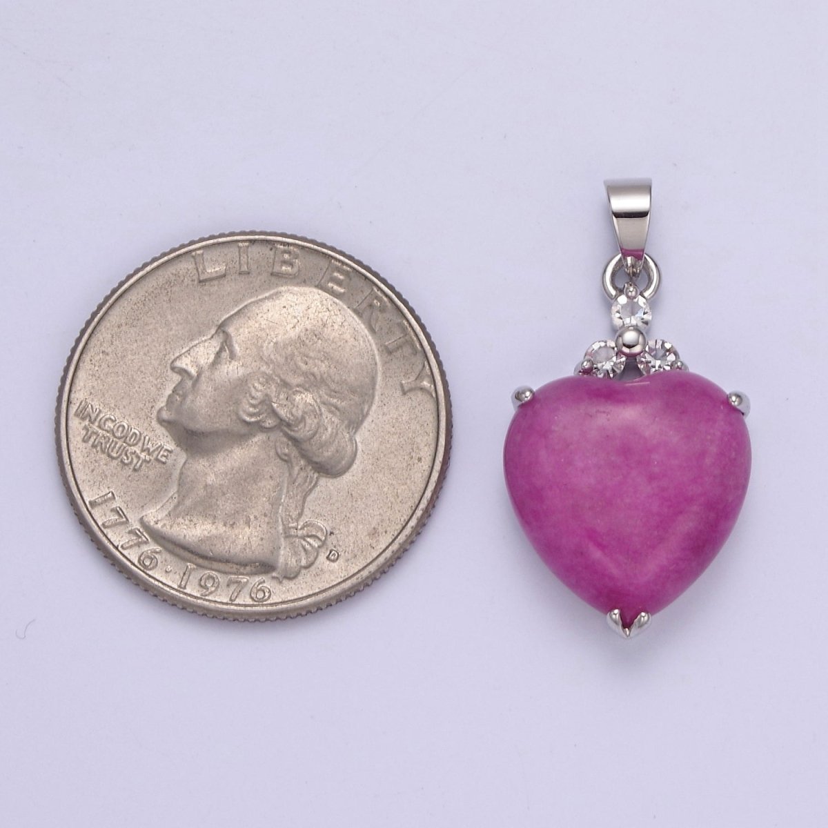 14k Gold Filled Purple Jade Heart Pendant Puffy Heart Charm  W-639