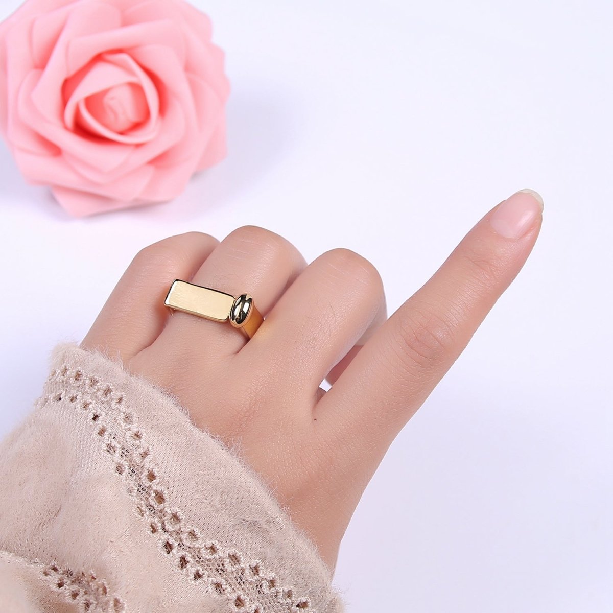 14k Gold Filled Rectangle Signet Ring, Gold Signet Ring, Silver Ring, Rectangle Signet Wholesale Jewelry U-329