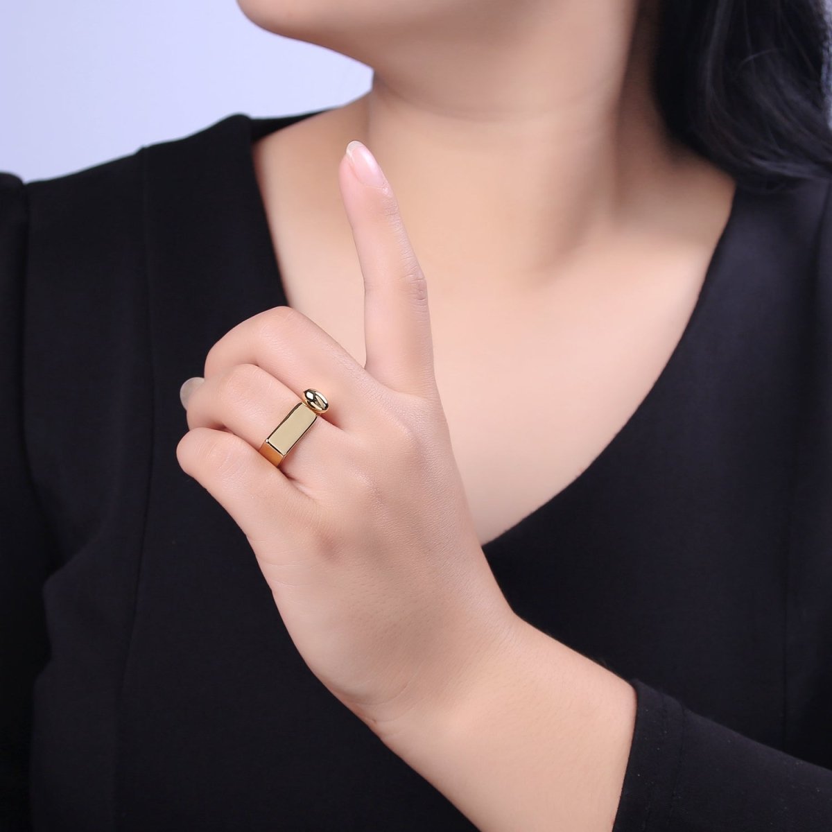 14k Gold Filled Rectangle Signet Ring, Gold Signet Ring, Silver Ring, Rectangle Signet Wholesale Jewelry U-329