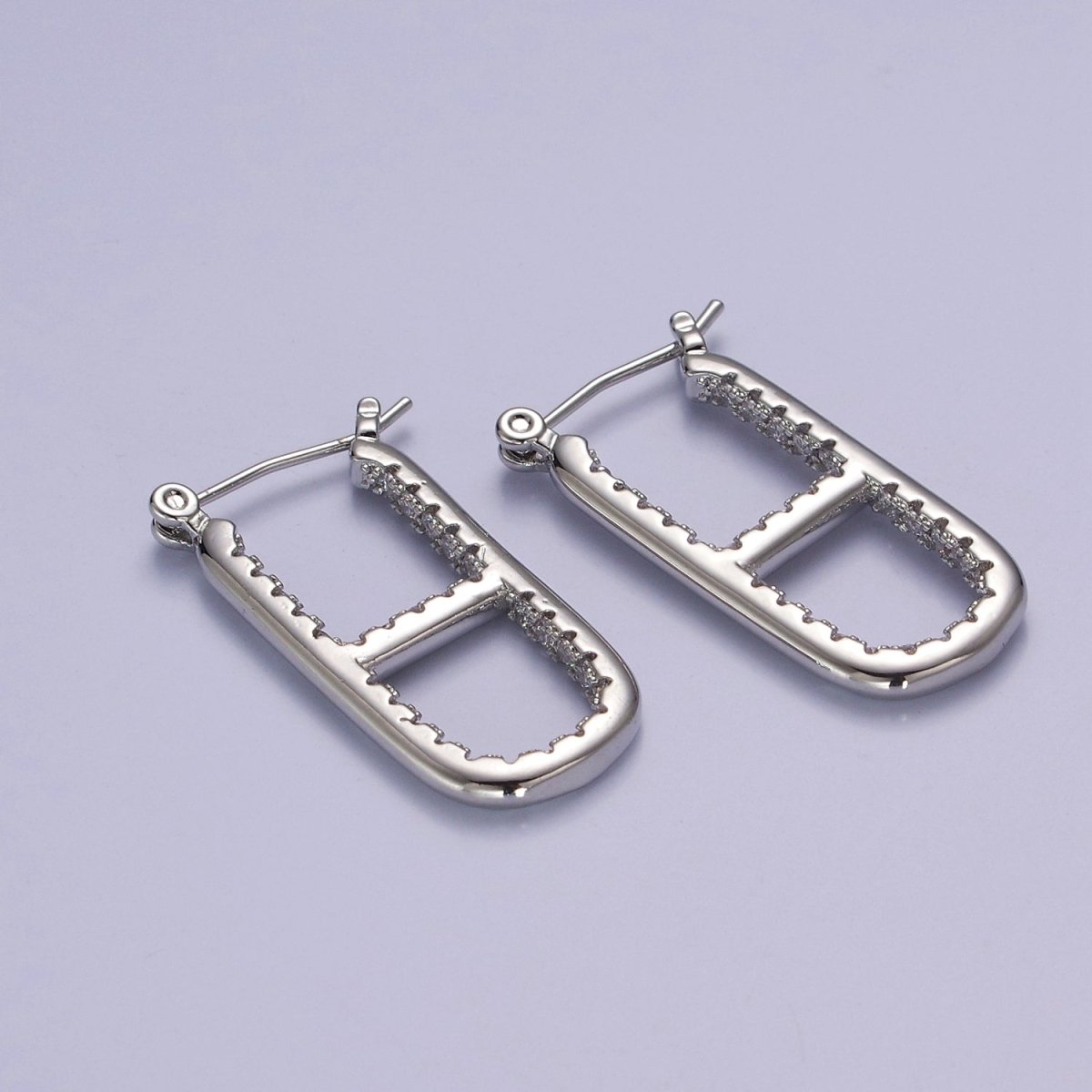 14k Gold Filled Rectangular Hoop Earring Chunky Gold CZ Oblong Hoop Earring Minimalist Rectangle Earring Silver Pill Earring Chunky Style Earring V-106