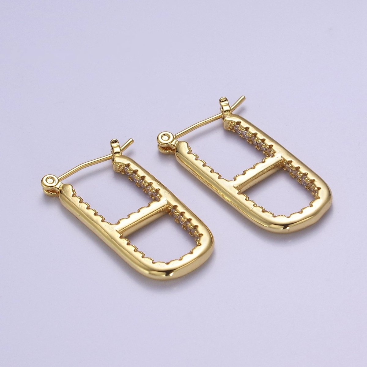14k Gold Filled Rectangular Hoop Earring Chunky Gold CZ Oblong Hoop Earring Minimalist Rectangle Earring Silver Pill Earring Chunky Style Earring V-106