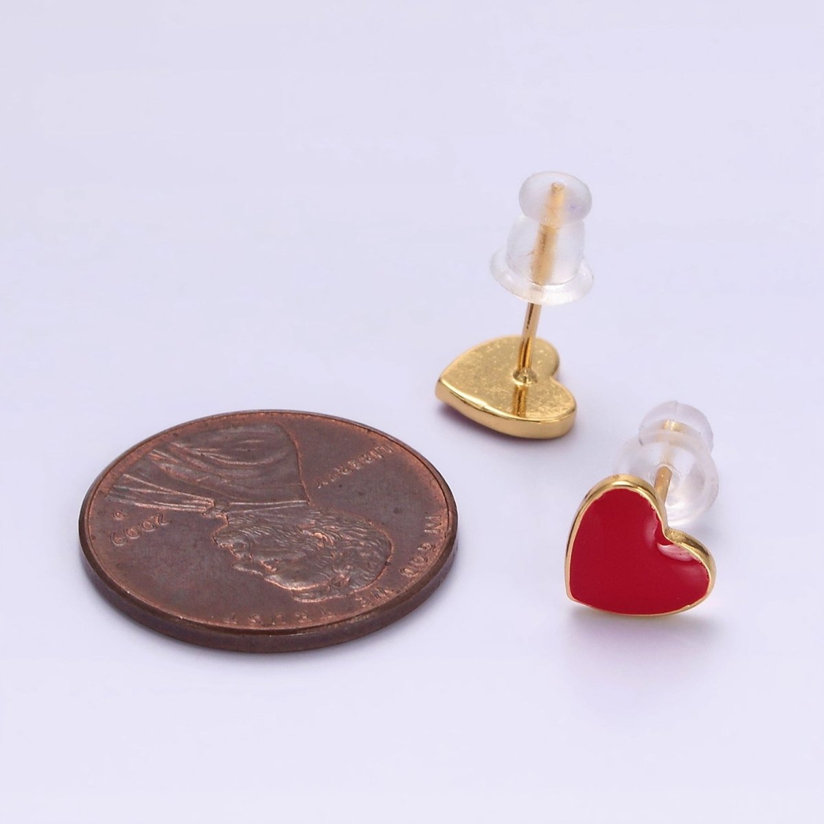 14K Gold Filled Red, Teal, Pink, White Enamel Heart Stud Earrings | AE757 - AE760