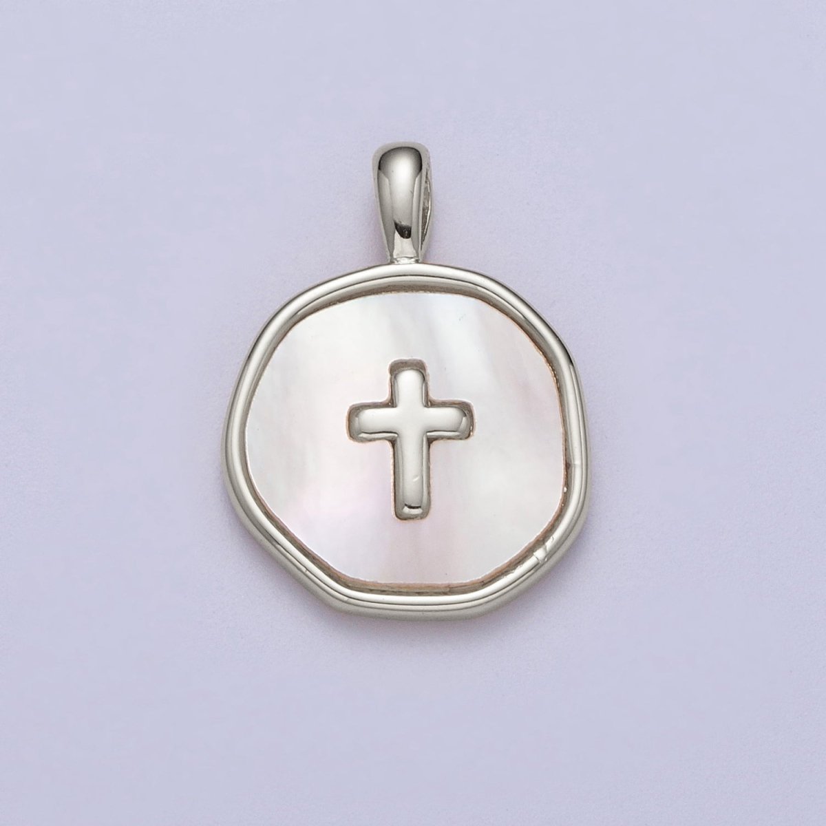 14K Gold Filled Religious Cross Shell Pearl, Abalone Round Pendant I-341 I-370