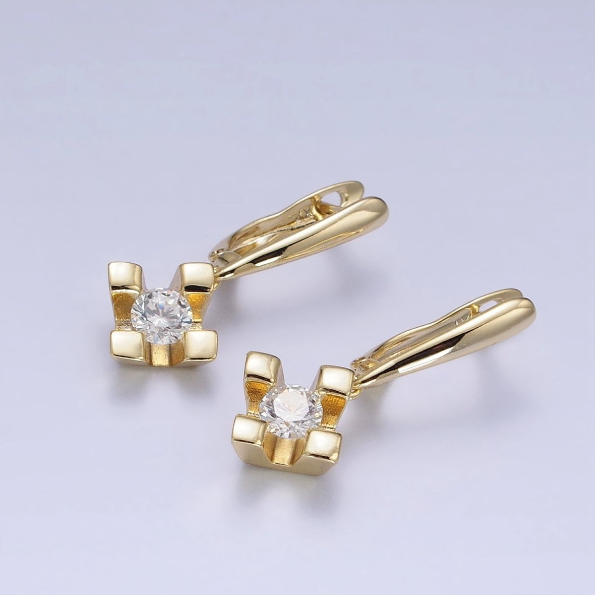 14K Gold Filled Rhombus Clear CZ Drop English Lock Earrings | AD1439 - DLUXCA
