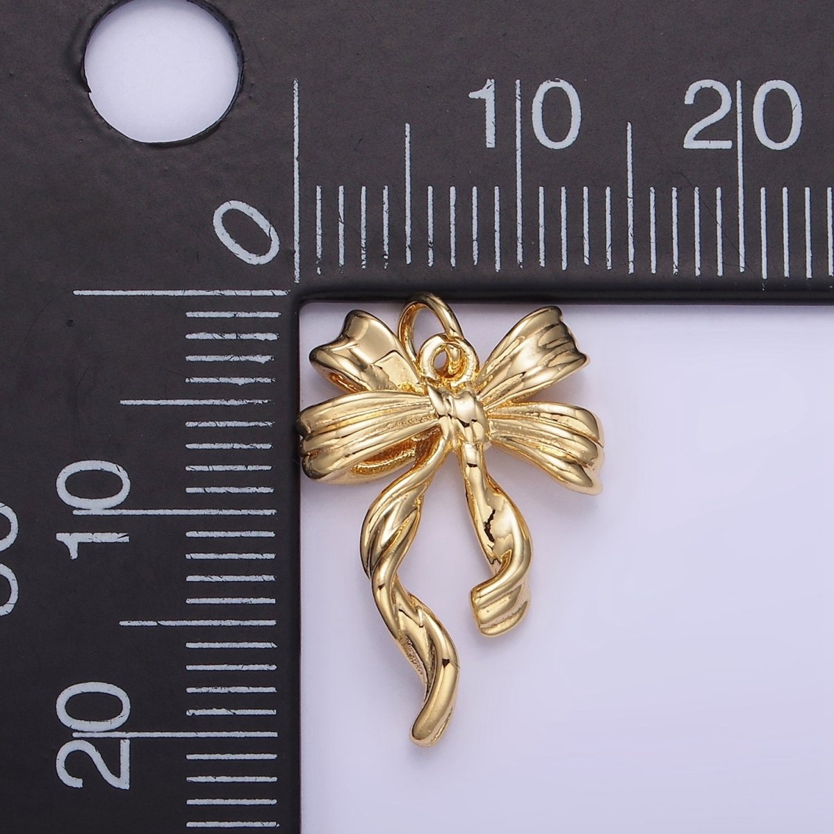 14K Gold Filled Ribbon Bow Croissant Twist Minimalist Charm | W538 - DLUXCA