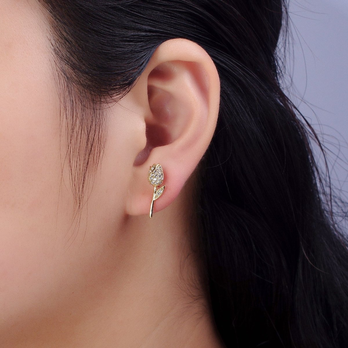 14K Gold Filled Rose Flower Micro Paved CZ Stud Earrings | AB315 - DLUXCA