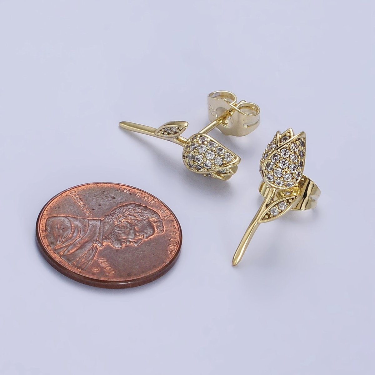 14K Gold Filled Rose Flower Micro Paved CZ Stud Earrings | AB315 - DLUXCA