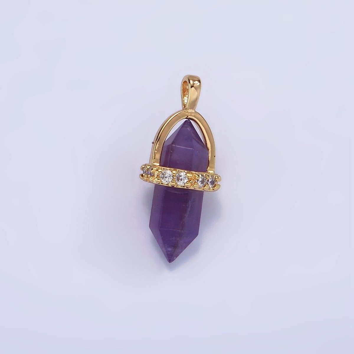 14K Gold Filled Rose Quartz, Amethyst, Labradorite, Aquamarine, Howlite, Onyx Pointed Wand Micro Paved Pendant | N1994 - N2006