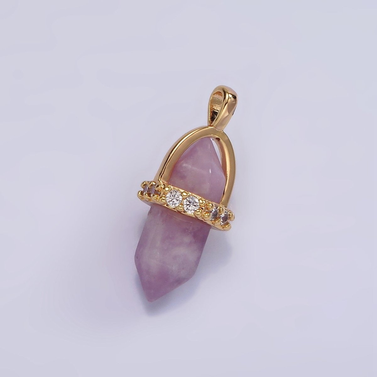 14K Gold Filled Rose Quartz, Amethyst, Labradorite, Aquamarine, Howlite, Onyx Pointed Wand Micro Paved Pendant | N1994 - N2006